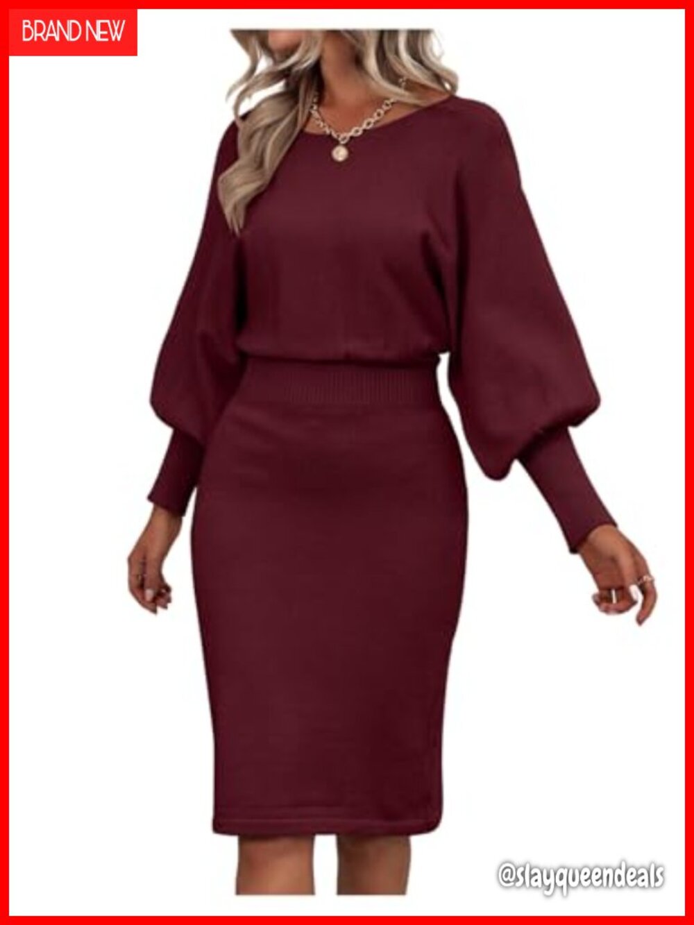 Women Sweater Dress Bishop Long Sleeve Crewneck Bodycon Knee-Length Pull On